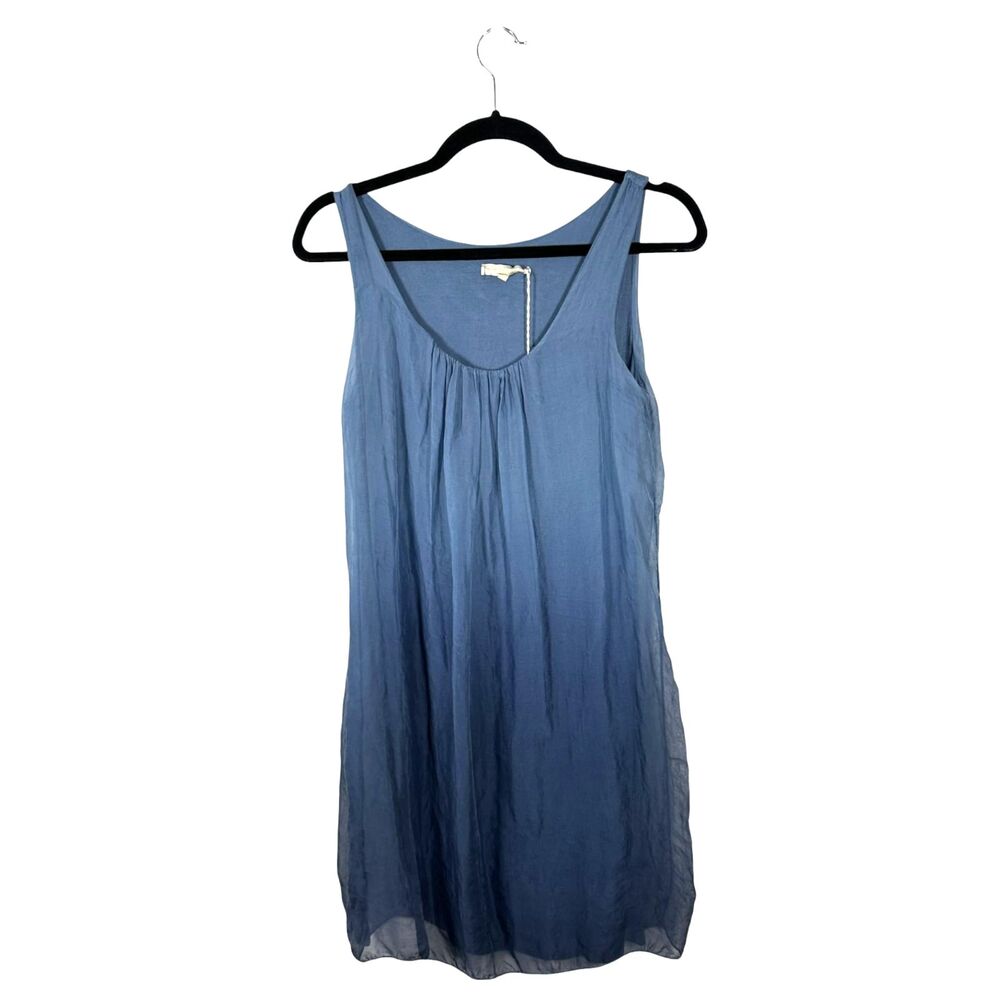 Prontomoda Giusy 100% Silk Blue Ombre Sleeveless Flowy Mini Dress Size XS NEW